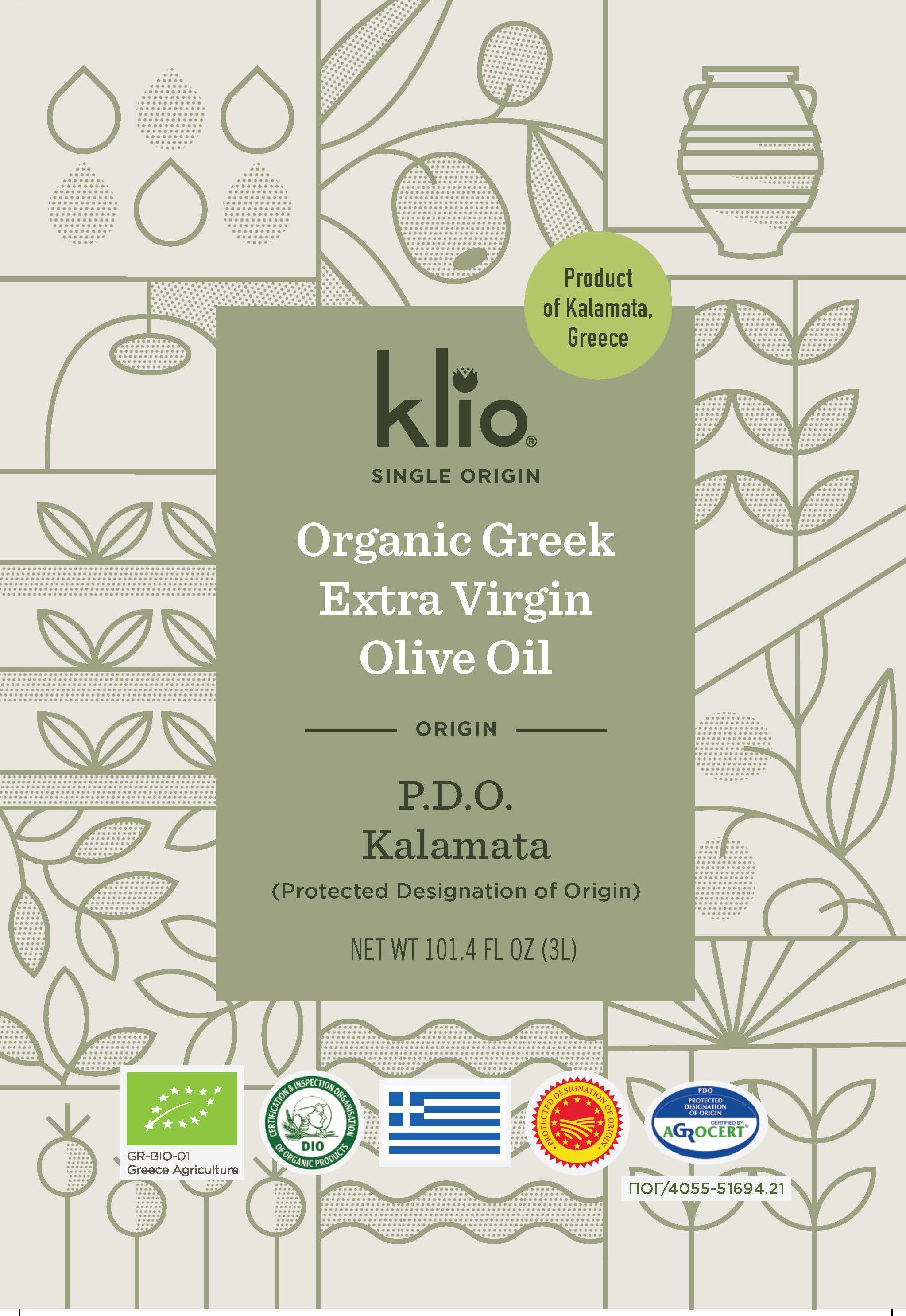 Klio Organic Greek Extra Virgin Olive Oil (3 Liter Tin / 101.4 FL